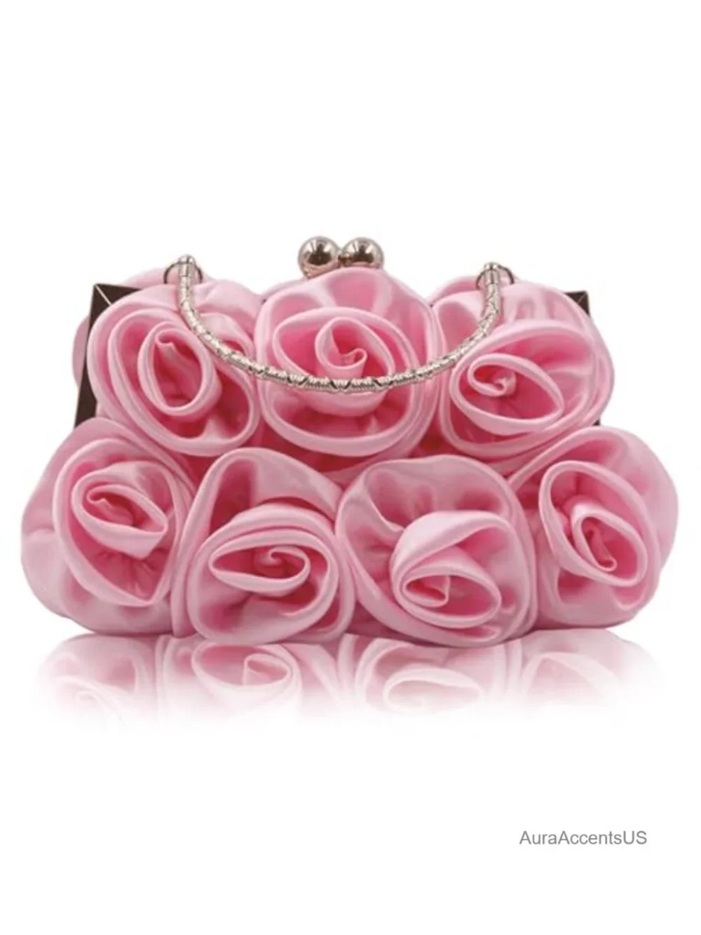 Satin Floral Clutch with Detachable Chain Strap for Wedding Party Prom